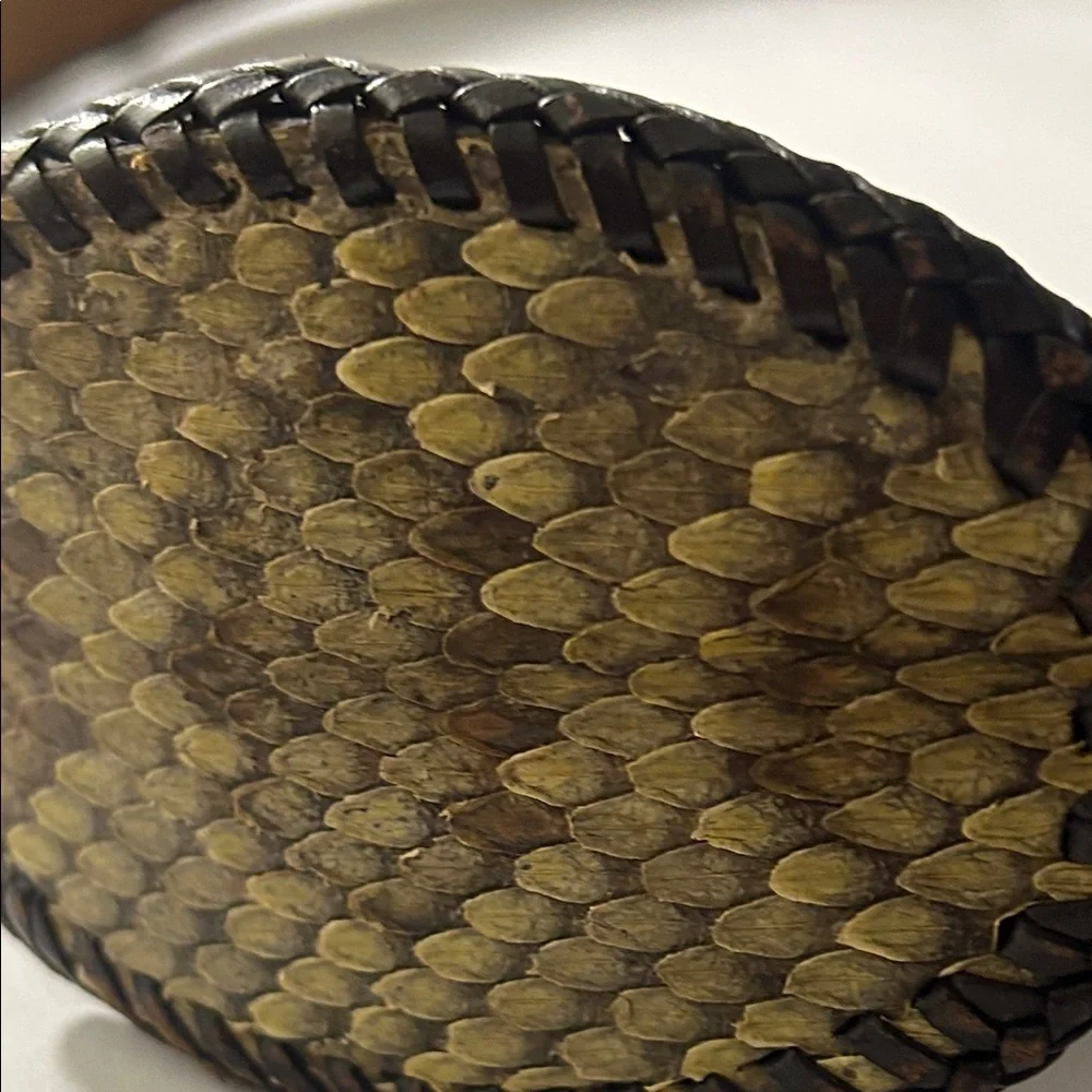 Western Snake Print Brown Leather Belt with Woven Design - Picture 4 of 8